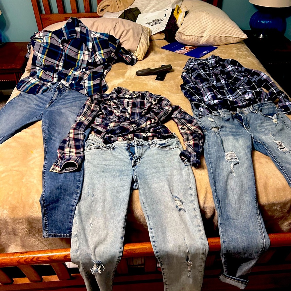 3 pair jeans with 3 flannels to go with